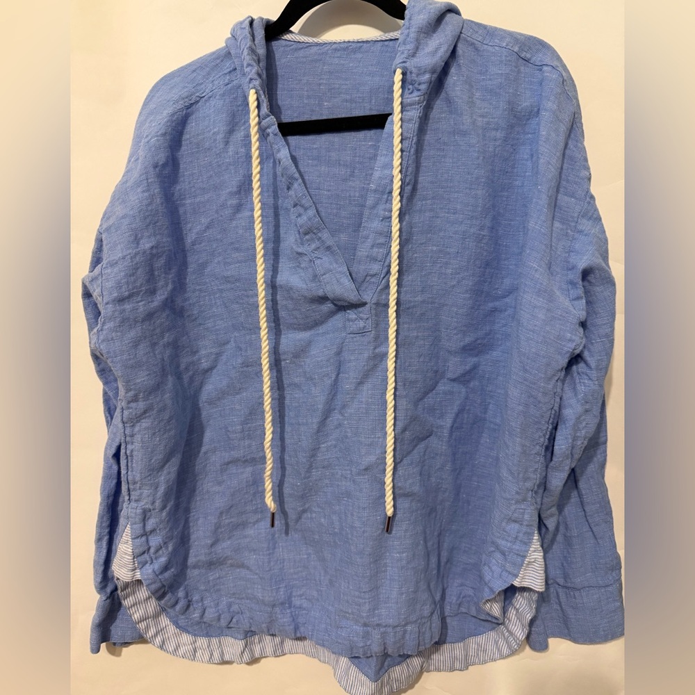 100% linen light blue nautical hoodie